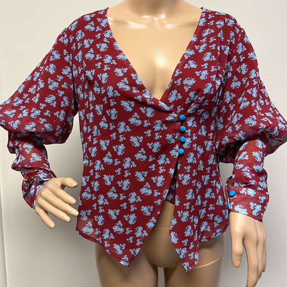 NWOT Lost Ink Puffed Long Sleeve Mock Wrap Blouse with Belt size XS - Picture 6 of 12